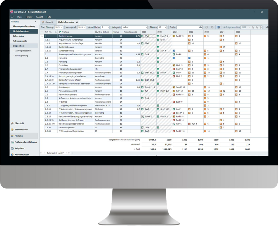 Mehrjahresplanung der ibo QSR Software für Revisionsmanagement am PC Bildschirm 