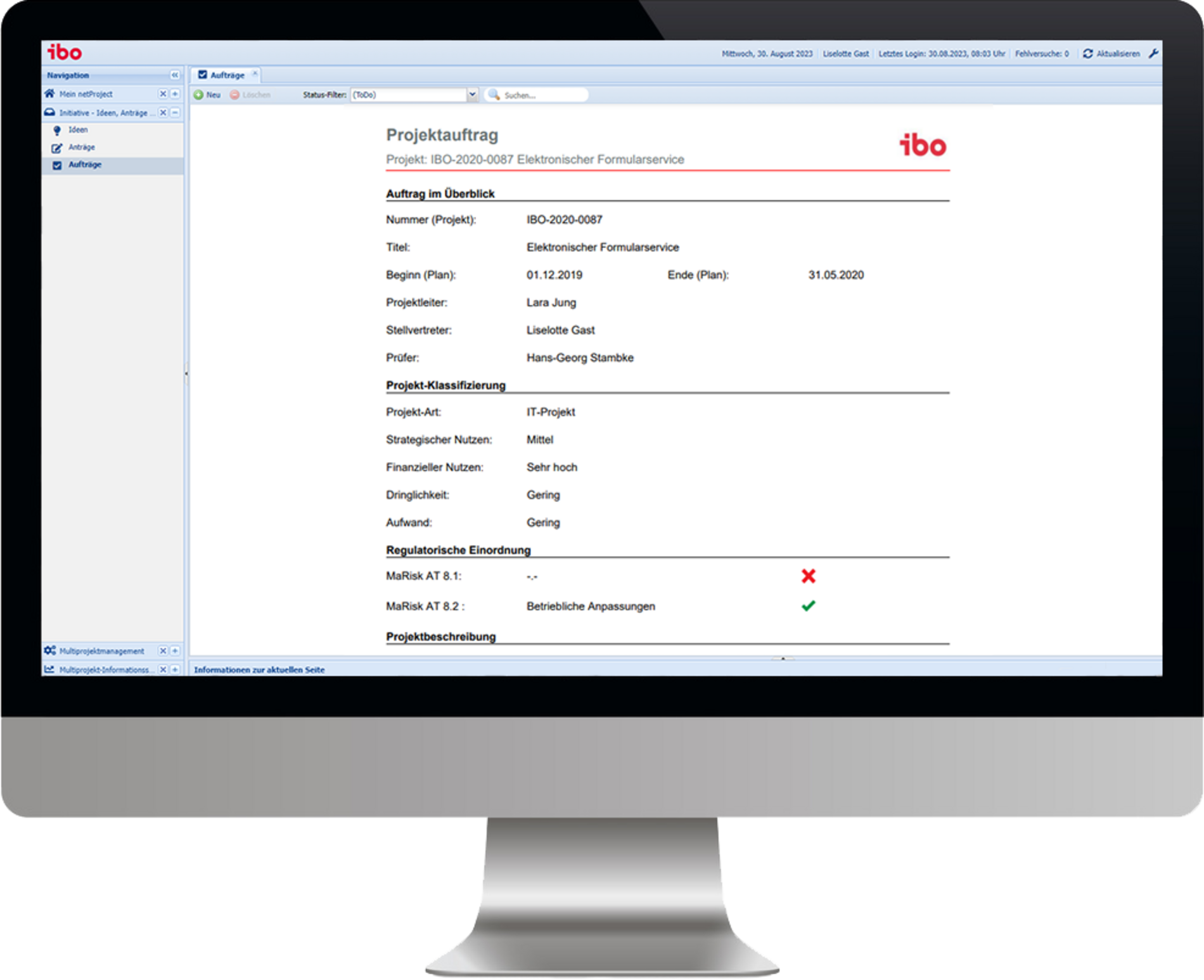 ibo netProject Projektauftrag Screenshot