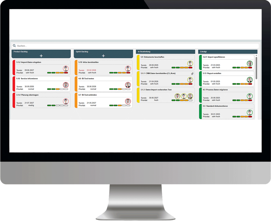 Übersicht am PC von Kanban Board ibo netProject Software für Projektmanagement 