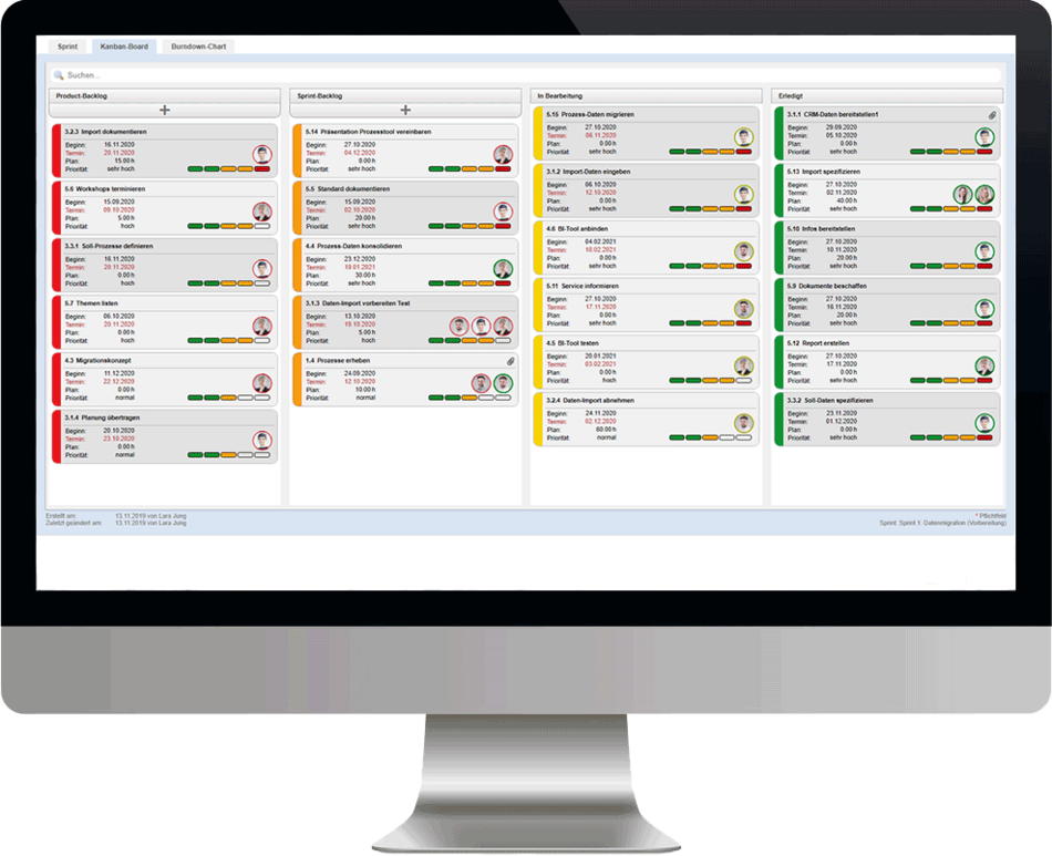 Übersicht am PC von Kanban Board ibo netProject Software für Projektmanagement 