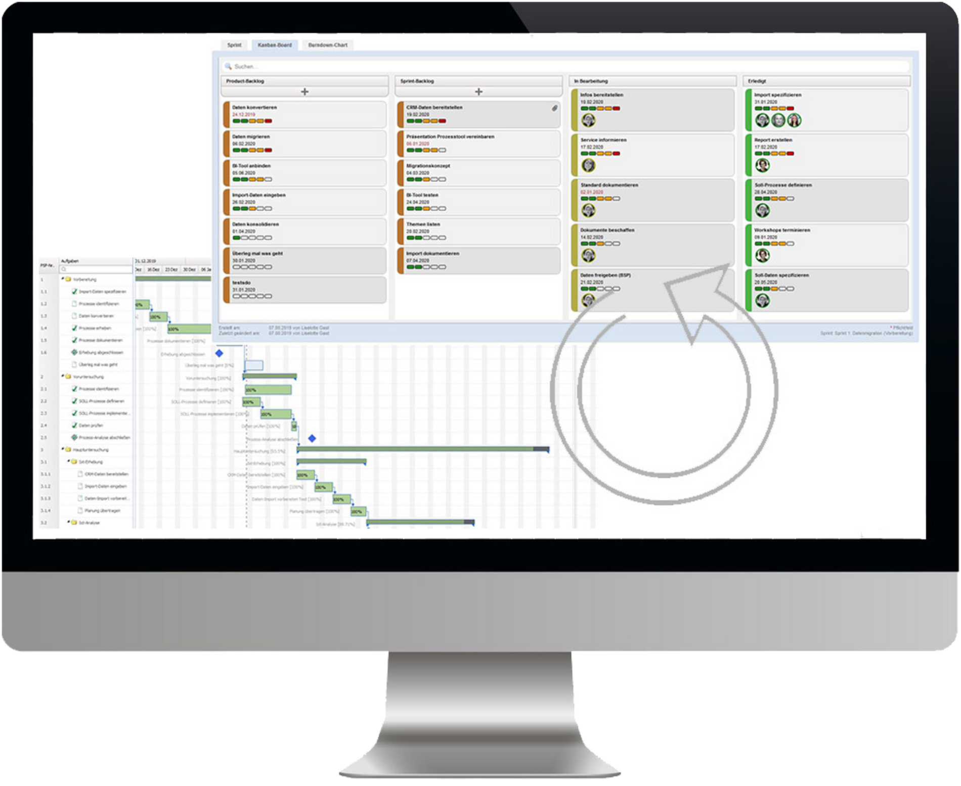 Übersicht Hybrides Projektmanagement mit Software netproject am PC