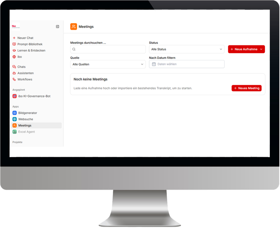 iboGPT Screen zum Meetingprotokoll erstellen