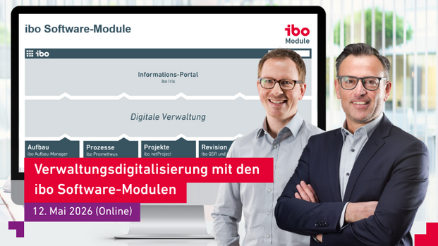 Event Header InfoWebinar Verwaltungsdigitalisierung mit den ibo Software-Modulen 12 Mai 2026 mit Lukas Heiny und Steffen Söngen