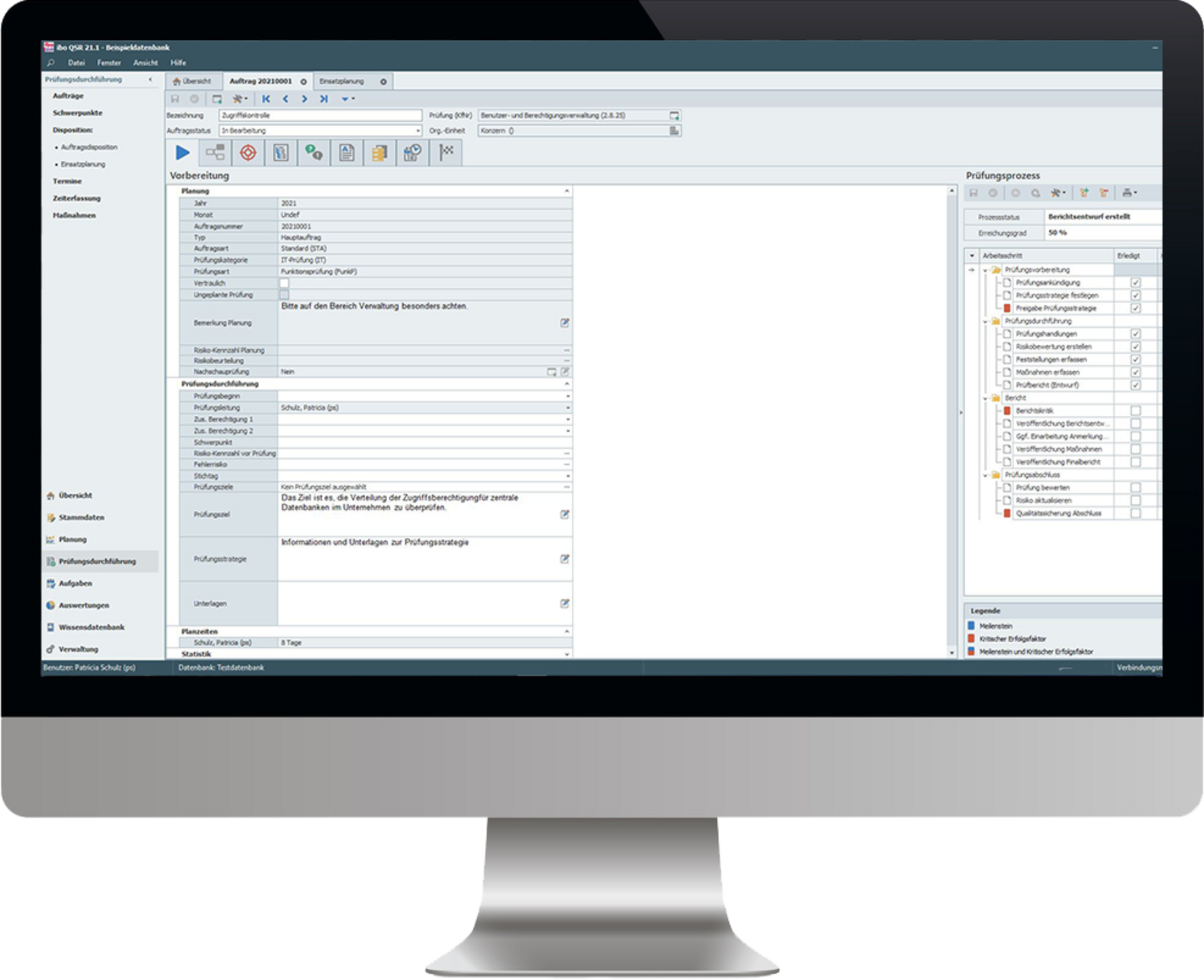 Prüfungsdurchführung am PC Bildschirm mit ibo QSR Software für Revsionsmanagement