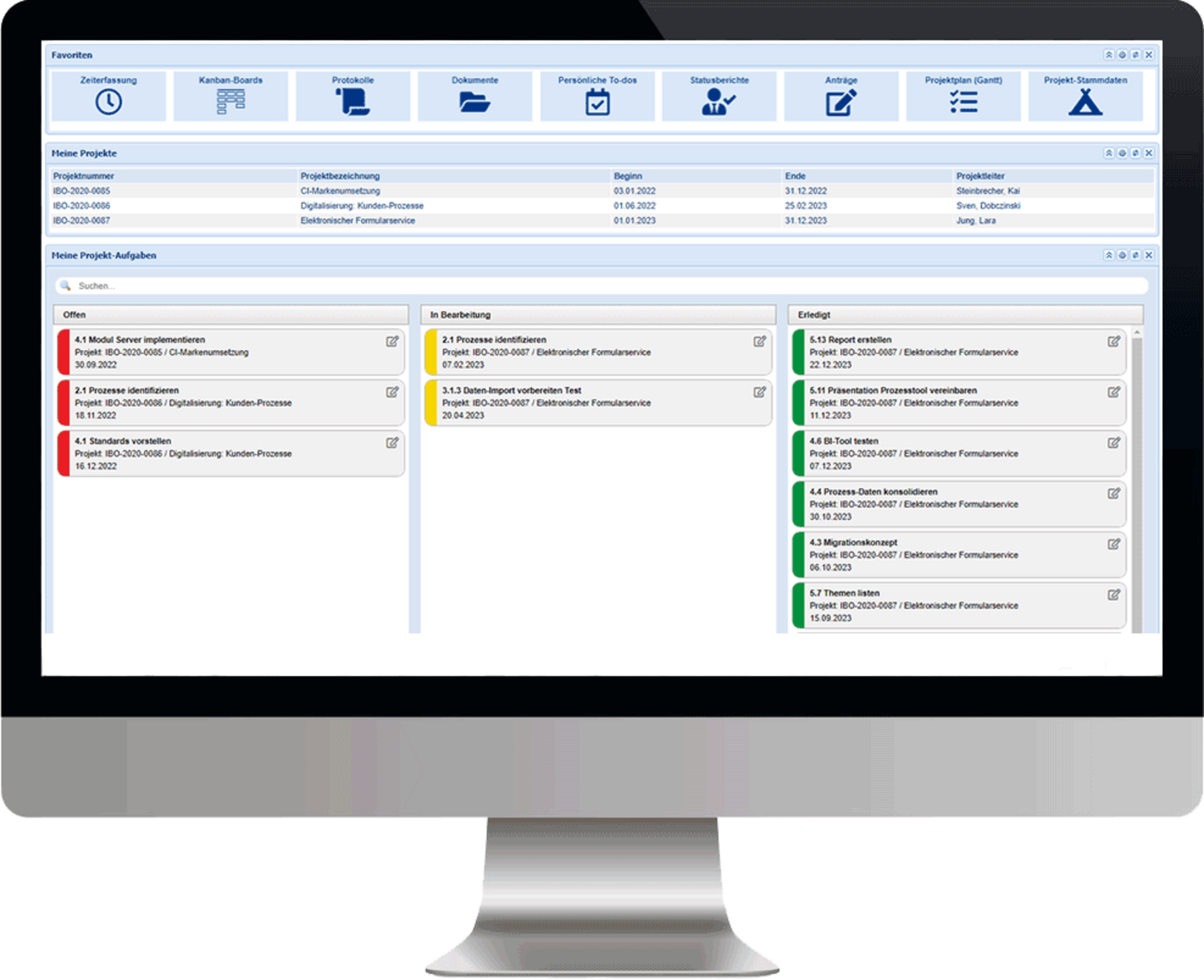 ibo netProject Dashboard persönliche Homepage Screenshot