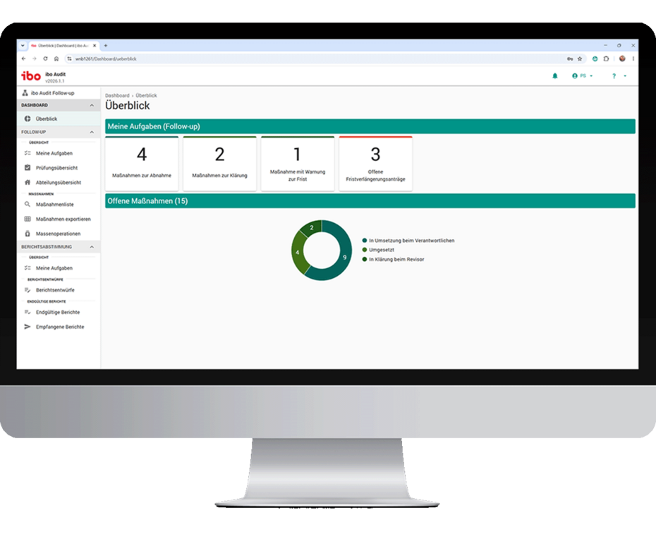 Dashboard von ibo Audit Follow-up, Behalten Sie alle Maßnahmen im Überblick Dashboard von ibo Audit Follow-up, Behalten Sie alle Maßnahmen im Überblick