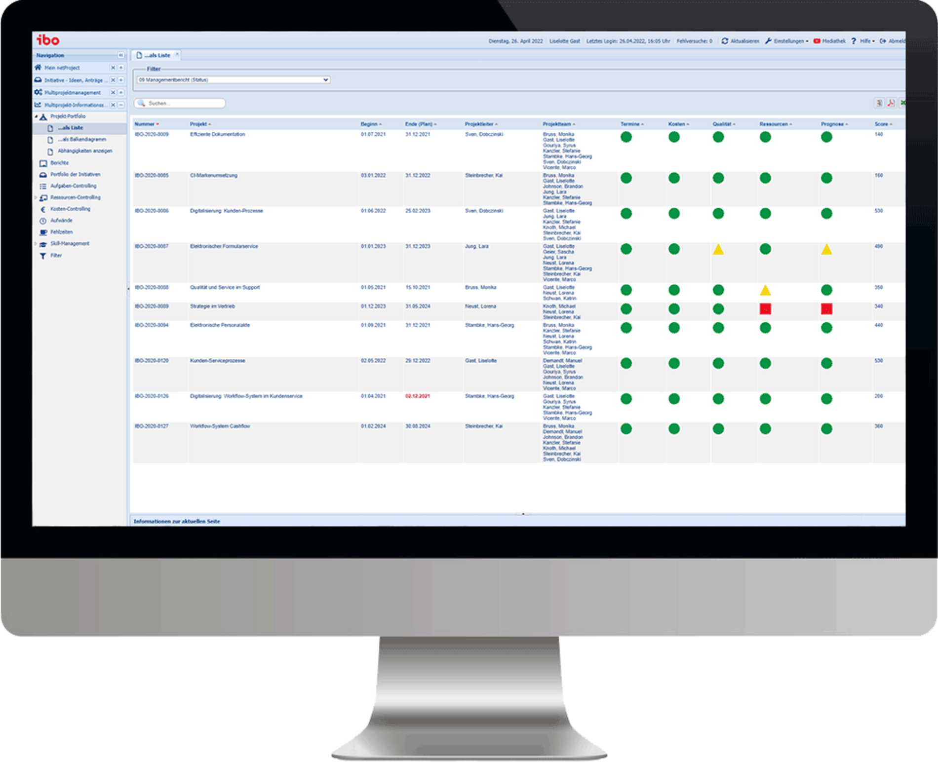 Übersicht am PC von Multiprojektmanagement mit ibo netProjekt Software für Projektmanagement